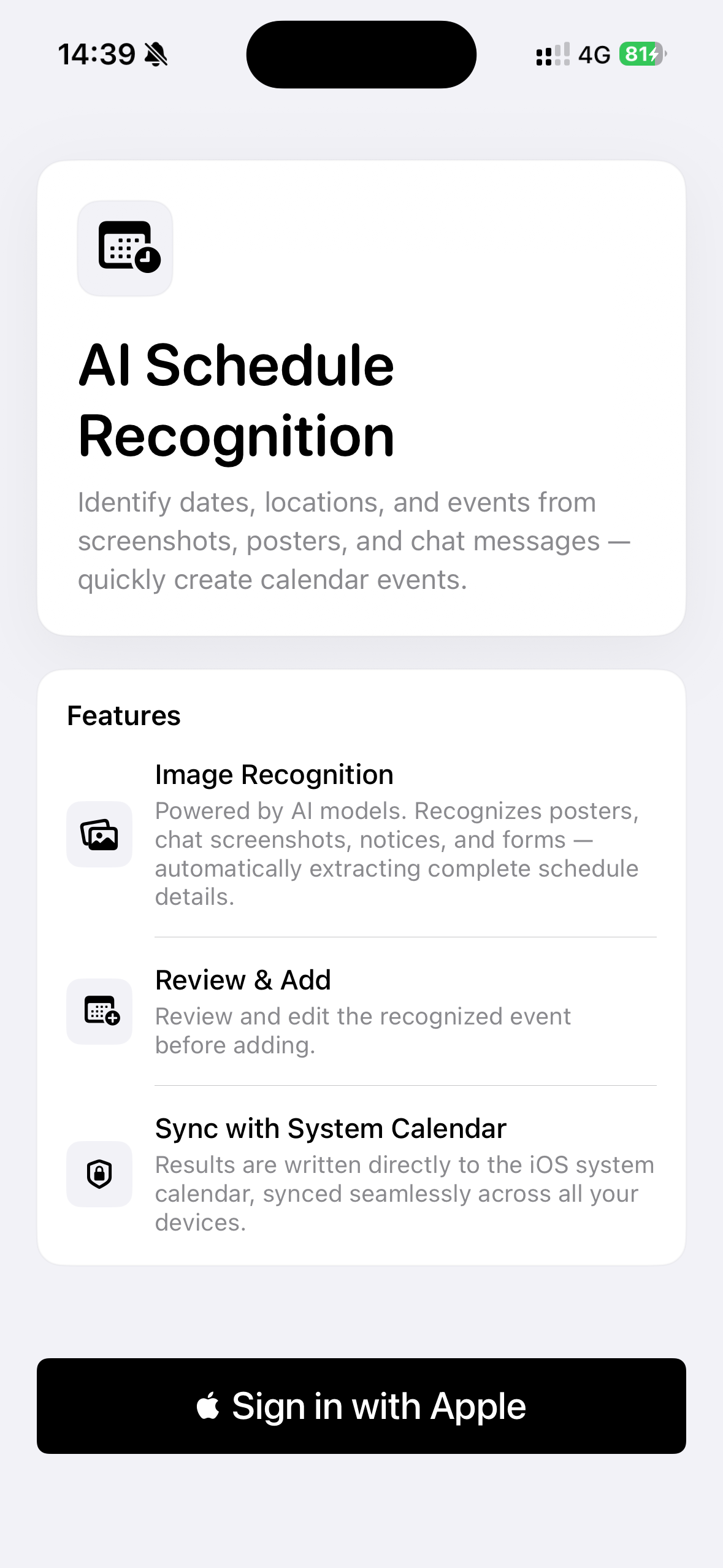 CalendarAssistant photo to calendar recognition screen
